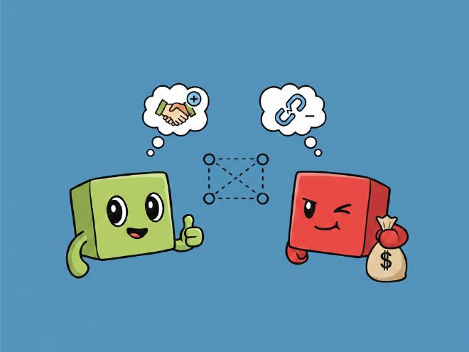 Illustration of the Prisoner's Dilemma on a network with a cooperative green agent and a defecting red agent