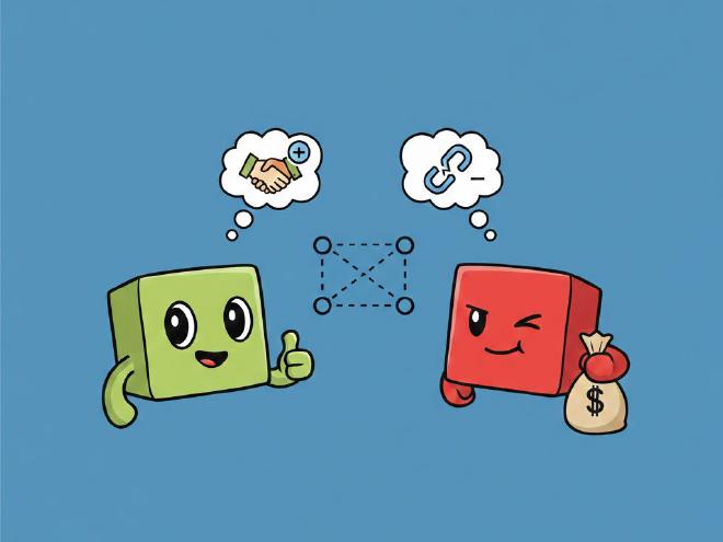 Illustration of the Prisoner's Dilemma on a network with a cooperative green agent and a defecting red agent